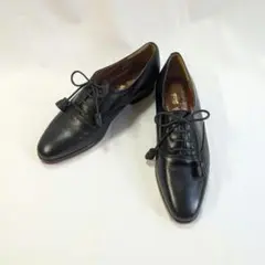 【vintage】90s~タッセル付きリアルレザーヒールシューズ　ブラック