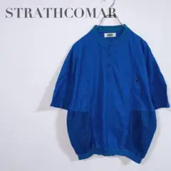 f265【ストレットカマー】ブラウス　麻混　ブルー（3L）