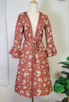 axes femme 花柄プリントロングカーディガン　ブラウン系色