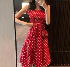ワンピース 水玉 ドット　ミニー　夏　キャミワンピ　双子　赤レッド　新品　未使用
