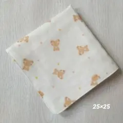 ハンドメイド ガーゼハンカチ大判(25×25)テディベアクリーム×オーガニック