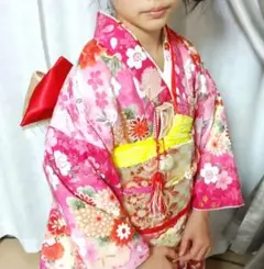 ★美品★女の子七五三着物 晴れ着7歳130cm140cm ピンク着物帯フルセット