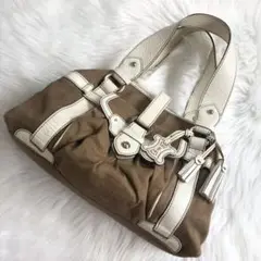 CELINE ハンドバッグ トリオンフ キーホルダー付き キャンバス レザー