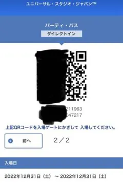 usj パーティパス ダイレクトコード 2人ペア