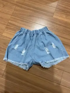 ライトブルー フリンジ裾 ハーフパンツ