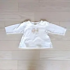 petit main 長袖Tシャツ 80センチ ホワイト 肩フリルデザイン