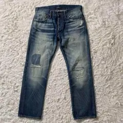 美品】ポロラルフローレン　デニムパンツ　ダメージ＆リペア加工　クラッシュ加工　L