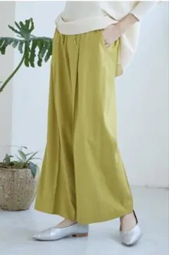 リネンブレンド冷感パンツ Elura エルーラ パンツ イエロー系　M