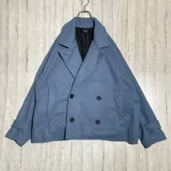 ユニセックス ショート トレンチコート ジャケット オーバーサイズ ブルー系