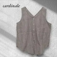 cardinale ストライプ Vネックベスト【9】ブラウン 綿 麻 日本製