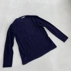 ikka 長袖Tシャツ ネイビー コットン混 クルーネック シンプル Lサイズ