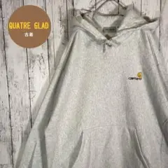 【人気アイテム】Carhartt パーカー古着 アッシュホワイト刺繍 サイズXL