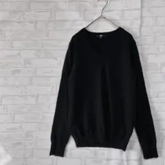 【ユニクロ】カシミヤ 黒 Vネック長袖ニットセーター レディース a2763