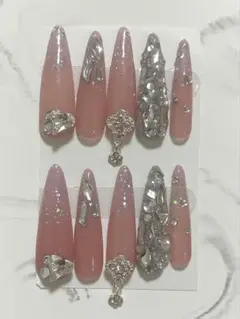 【SALE】ネイルチップ ロングネイル　ギャルネイル埋め尽くしネイルワンホン