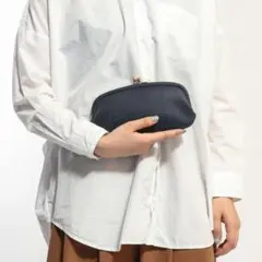 美品 ステッチアンドソー 長財布 がま口 本革 ゴールド金具 黒@IB38