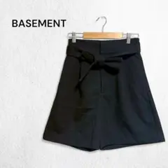 ベースメント ハイウエストショートパンツ リネン混 綿麻 共布ベルト付き リボン