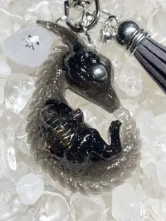 オルゴナイト 清塩 宝来鈴 モリオン オブシディアン 龍 御守り キーホルダー