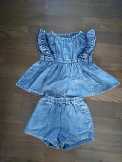 美品‼️BREEZEデニム フリル付きトップスとショートパンツセット✨