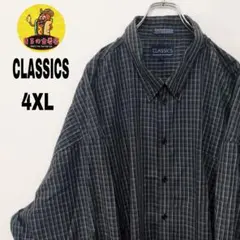 USA古着 CLASSICS　長袖ボタンシャツ4XL　ダークネイビーベージュ