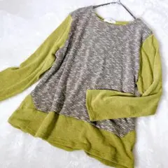a725【美品】タグ付き　コンビネーションニット　カラシ色×ブラウン　長袖　薄手