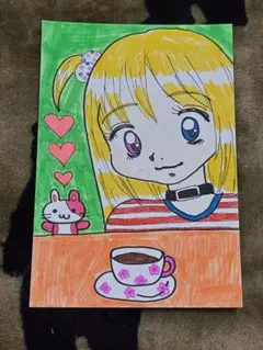 金髪の女の子 うさぎ コーヒー イラスト