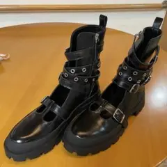 試着のみ ZARA ザラ ジップアップブーツ 26.5cm ブラック ベルト