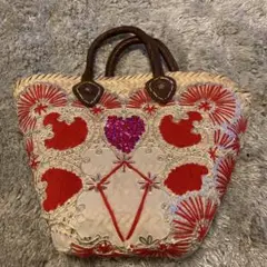 モロッコ産？エスニック　ハンドメイド　かごバッグ　本革