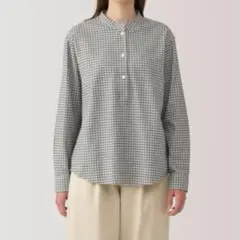 無印良品 美品 婦人 両面起毛フランネル スタンドカラー長袖ブラウス S グレー