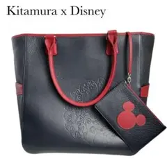 【美品】ディズニー×キタムラ　コラボ　本革レザートートバッグ　ネイビー