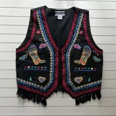 古着　ウエスタンブーツ刺繍ベスト Sサイズ