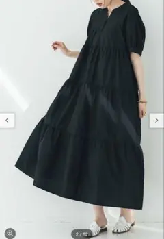 IEDIT バルーンスリーブのティアードマキシドレス　ブラックLTサイズ