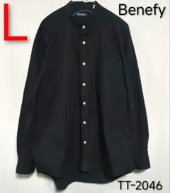 Benefy　バンドカラーシャツ　ノーカラーシャツ　ブラック　L　匿名配送