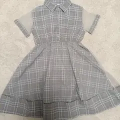 【特価】シースルー ワンピース グレー チェック 140cm