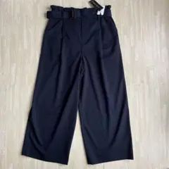 新品　ネイビー ワイドパンツ ベルト付き　L