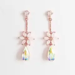 ピアス レディース CZダイヤ 雫 ドロップ ピンクゴールド 韓国 新品