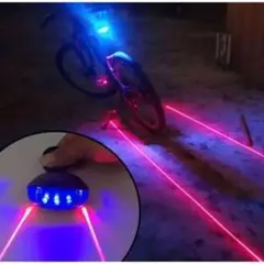 #【電池付属、送料無料】自転車防水LEDテールランプブルー(5LED+2レーザー