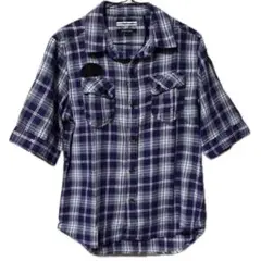 USED レディース ラメ入りチェック 半袖 シャツ Lサイズ
