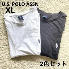 ユーエスポロアッスン　Tシャツ　白黒2枚セット　大きいサイズ　刺繍ロゴ　XL