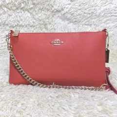 極美品✨ コーチ チェーンショルダーバッグ クロスボディ レザー オレンジ
