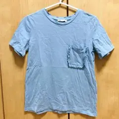 ZARA 水色 フリル付きポケット 半袖Tシャツ