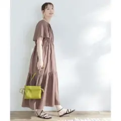 F by ROSSO コットンリネンピンタックティアードワンピース ゆったり