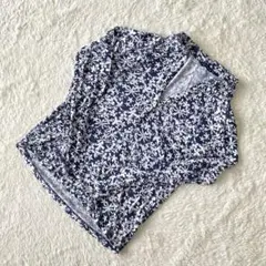 RIVER WOODS【XS】長袖 スキッパー ポロシャツ 総柄 ネイビー 花柄