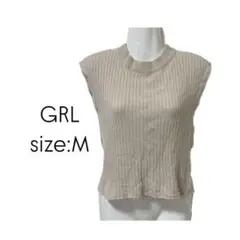 GRL フレンチスリーブニットトップス　ベージュ　M rut257