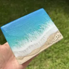 【訳あり】レジン　海　オーシャンアート　自立型　約9×11cm　No.1056