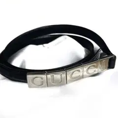 GUCCI グッチ イタリア製 本革 ロゴベルト シルバー金具 細ベルト 黒