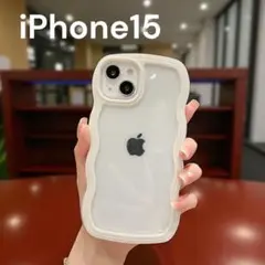 iPhone15 クリアケース 白 ホワイト ウェーブ 推し活 うねうね