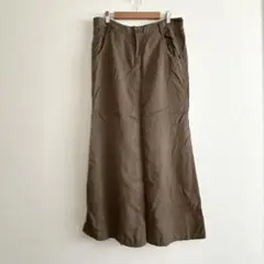 コムサイズム　ロングスカート　カーキ　L 薄手　ボトムス　ウエスト大きめ