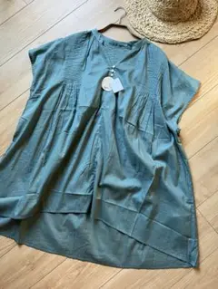 新品　タグ付き　ブラウス　半袖　チュニック　薄手　インド綿　やわらか
