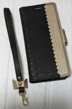 ✨早い者勝ち✨Xperia5 ケース 手帳型 透かし彫り模様 ブラック
