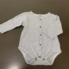 グレー ストライプ 長袖ロンパース